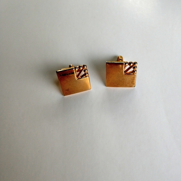 Swank Cuff Links Square Gold Corner Design Vintage Small - Picture 5 of 5